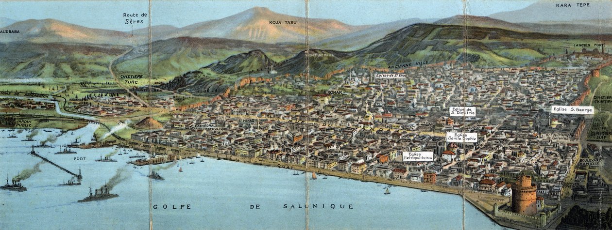 希腊，萨洛尼卡（或塞萨洛尼卡）：城市和海湾的景色 - 明信片 1914-1918年 作者 未知艺术家