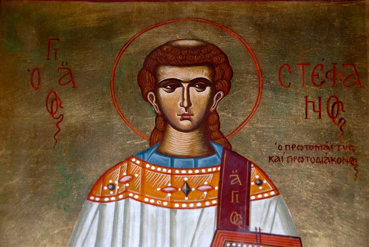 希腊东正教；Agios Stefanos教堂中的圣斯特凡诺斯图标；莱斯沃斯；爱琴海；希腊；欧洲 作者 不明