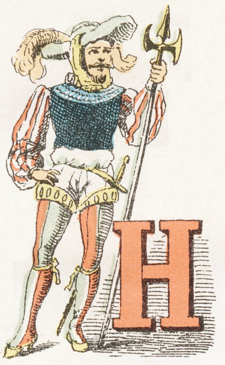 H-Hallebardier-幼稚的字母，Gordinne 1920版（雕刻） 作者 不明