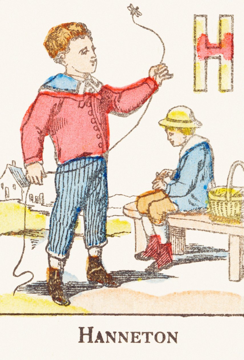 H: Harlequin - 来自 "Alphabet des jeux "的雕版画，约1890年 作者 不明