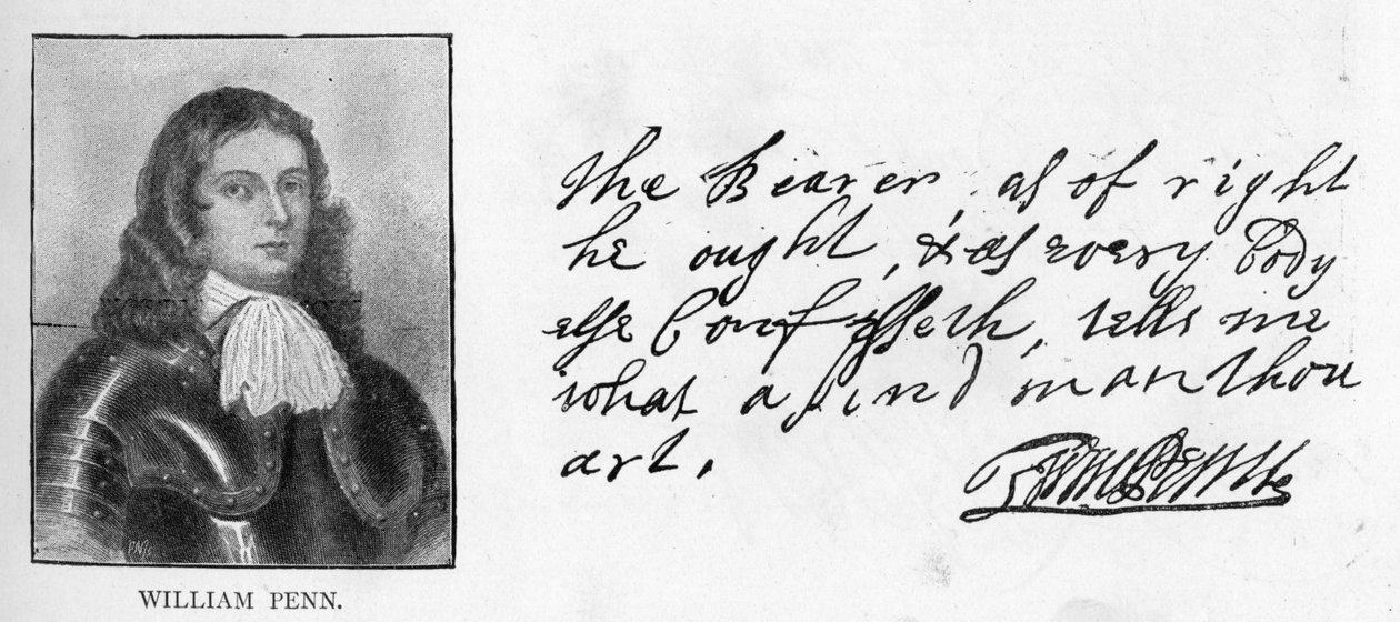 Handwriting and signature of William Penn from a letter to Sir Robert Southwell 作者 不明