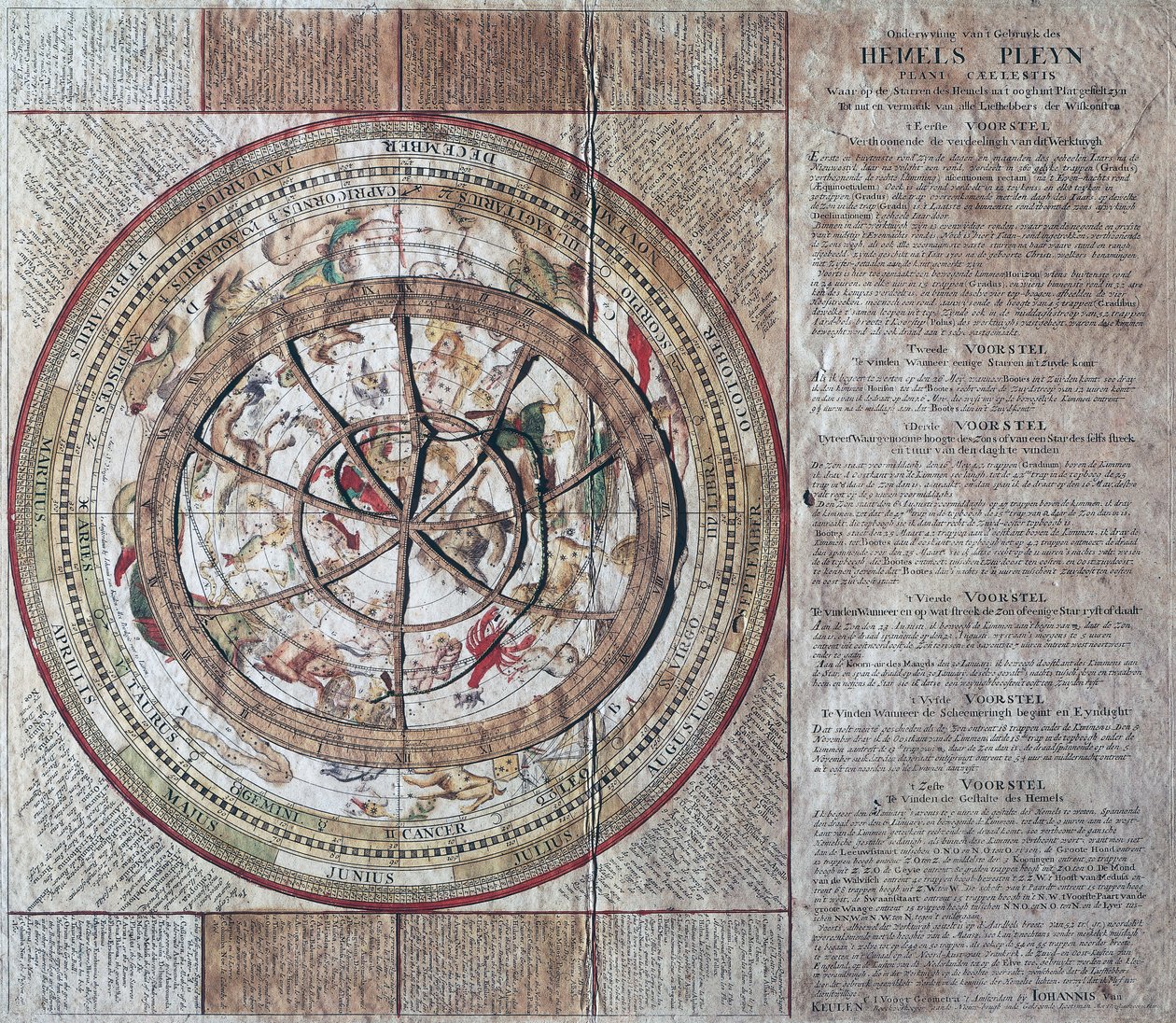 Hemels Pleyn Plani Caelestis，带有星盘的天球，约1680年，由Johannes van Keulen（1654-1715）绘制，铜版画，在阿姆斯特丹出版。 作者 未知艺术家