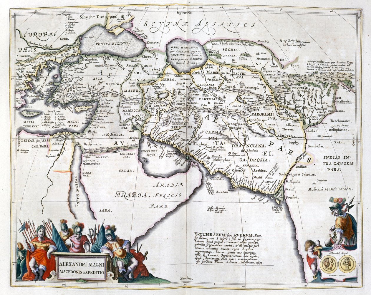 历史。古希腊。亚历山大大帝的旅行。雕刻于 ：Le theatre du monde, atlas by G, Blaeu, Amsterdam 作者 未知艺术家