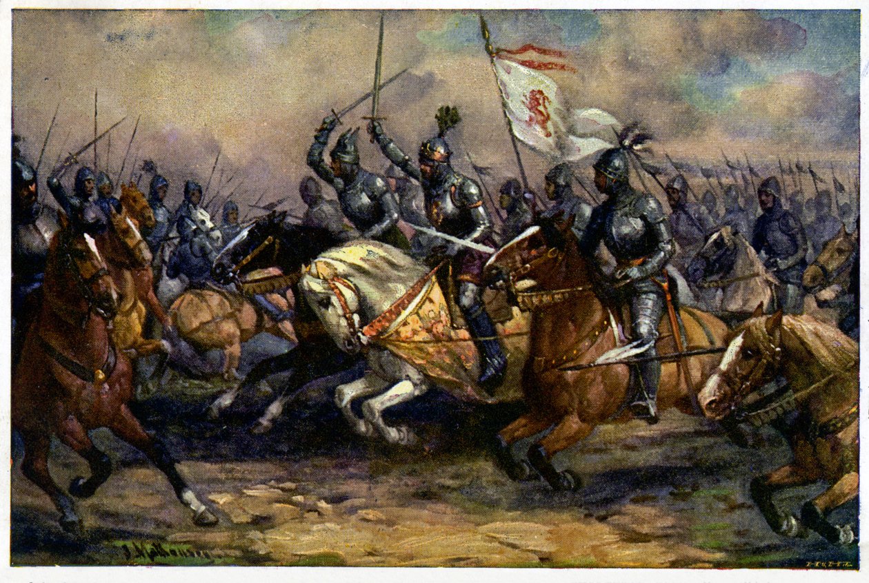 历史。 法国。 百年战争。 波西米亚国王约翰（盲人约翰）在克雷西战役中，8 月 26 日 作者 未知艺术家