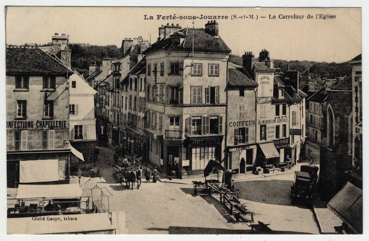 Ile de France, Seine et Marne (77), Ferte-sous-Jouarre (Ferte-sous-Jouarre): the crossroads of the Church - 明信片 19世纪末-20世纪初 作者 不明