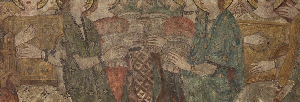 内部的。 北渡。 祭坛 (Altar de las pinturas murales)。 来自主教堂的原件。 壁画（壁画？）。 细节。 14 世纪末。 作者 不明