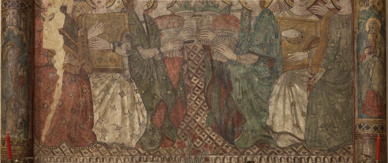 内部的。 北渡。 祭坛 (Altar de las pinturas murales)。 来自主教堂的原件。 壁画（壁画？）。 细节。 14 世纪末。 作者 不明