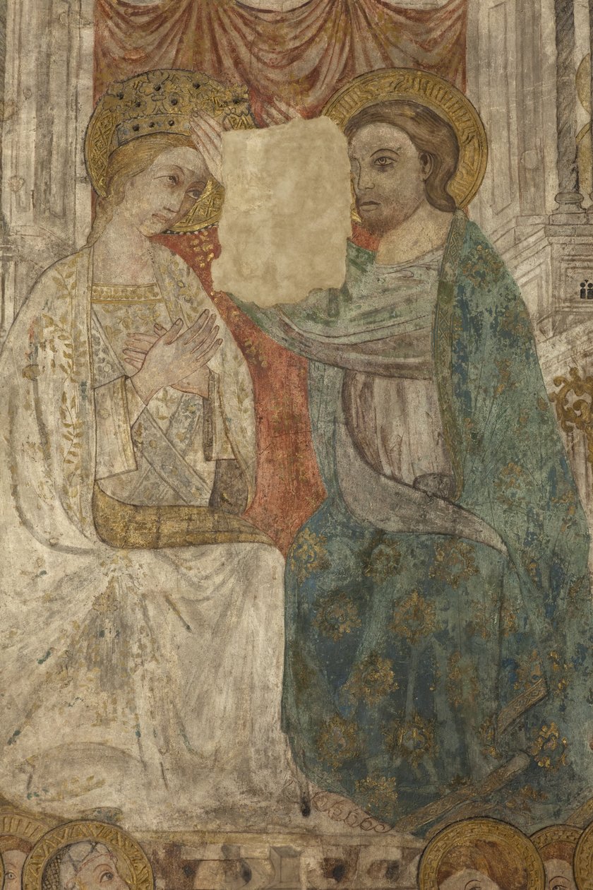 内部的。 北渡。 祭坛 (Altar de las pinturas murales)。 来自主教堂的原件。 壁画（壁画？）。 细节。 14 世纪末。 作者 不明