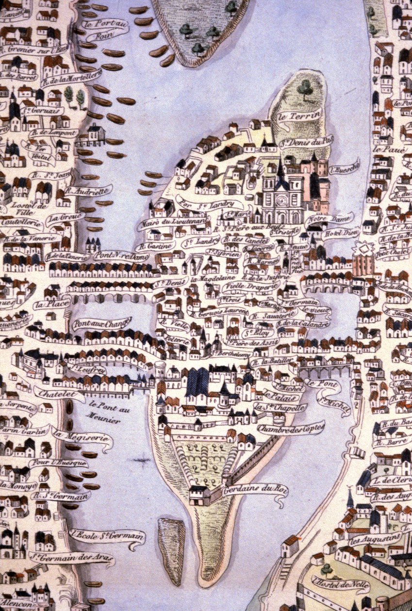 城市岛屿地图，巴黎，约 1540 年（雕刻） 作者 未知艺术家