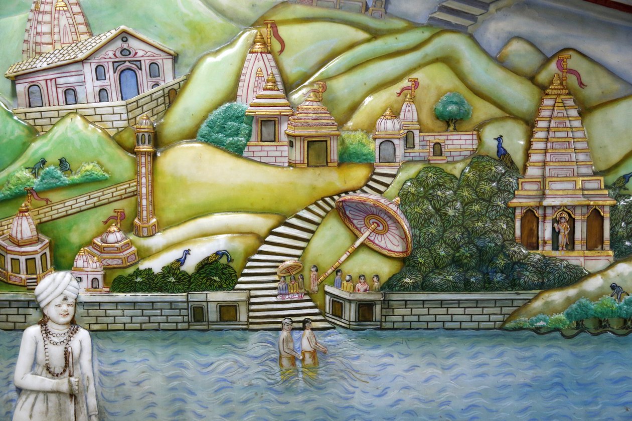 贾拉拉姆-普拉斯纳印度教寺庙，莱斯特。描绘Jalarambapa生活的艺术品。英国 作者 不明