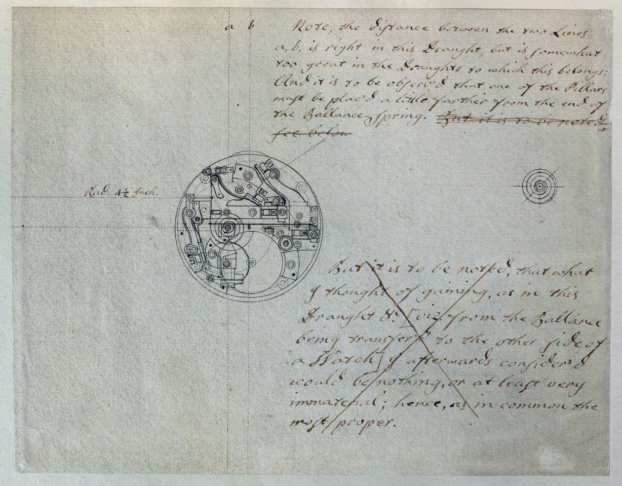 约翰·哈里森 (John Harrison) 于 1755 年 6 月 19 日向经度委员会提到的“小手表”的设计，来自约翰·哈里森 (1693-1776) 和他的儿子威廉 (c.1726-72) 汇编的一套机械笔记和图纸 （纸上笔墨） 作者 不明