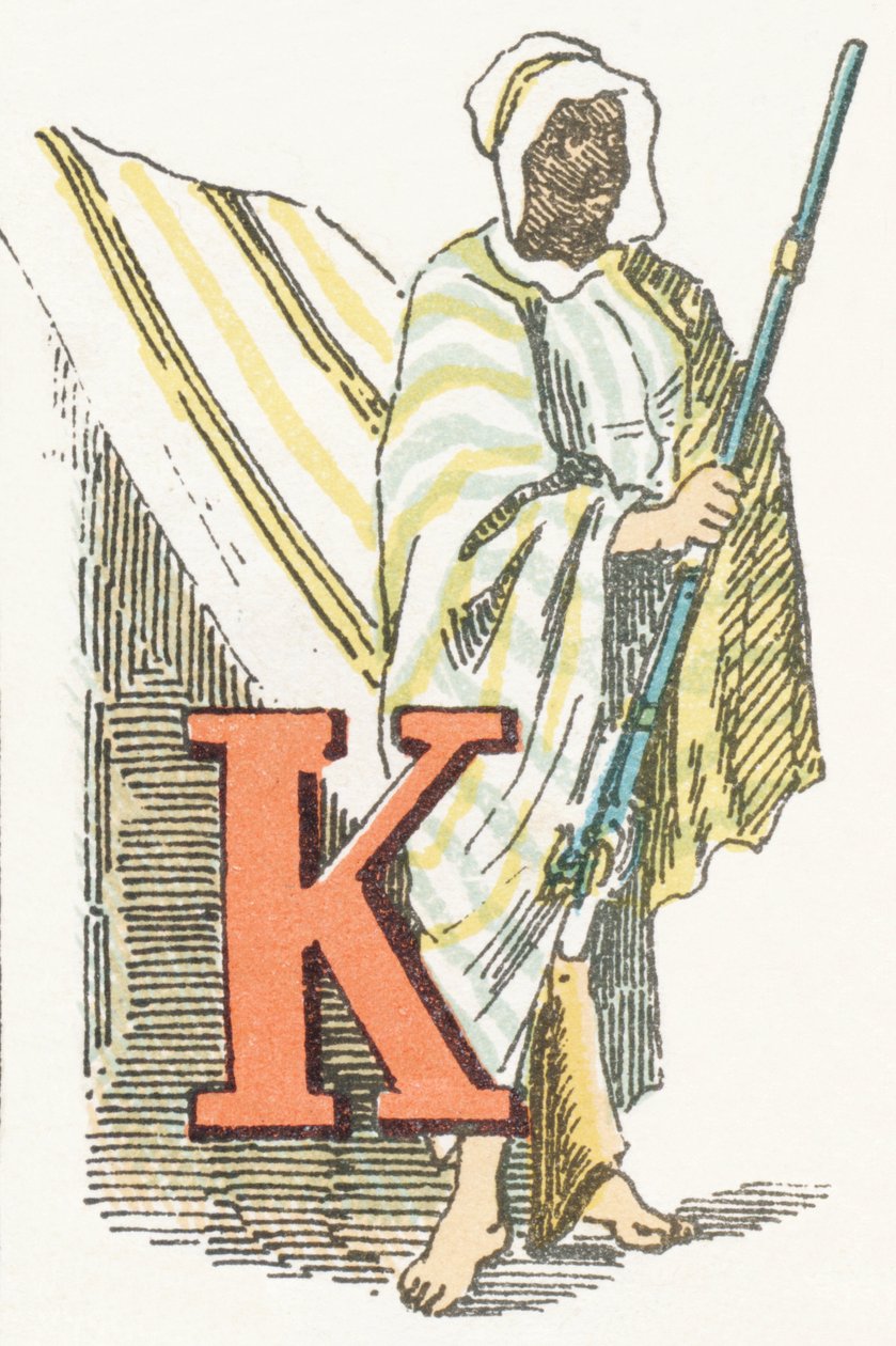 K - Kabyle - 幼稚的字母表，Gordinne出版社1920年版（雕刻）。 作者 不明