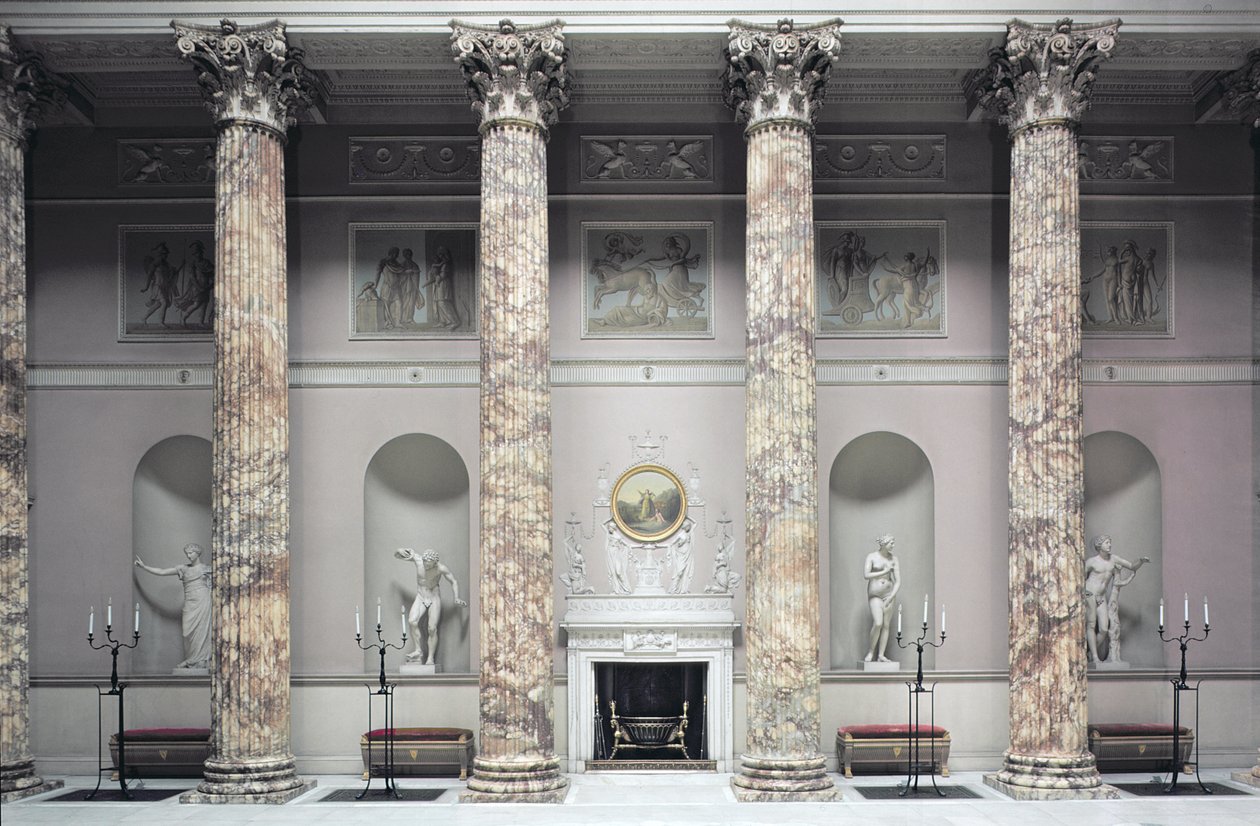Kedleston Hall，大理石大厅的内部，由罗伯特-亚当（1728-92）建造，德比郡，英国（照片）。 作者 不明
