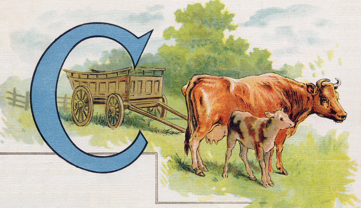 字母C：马车。雕刻在 "ABC L