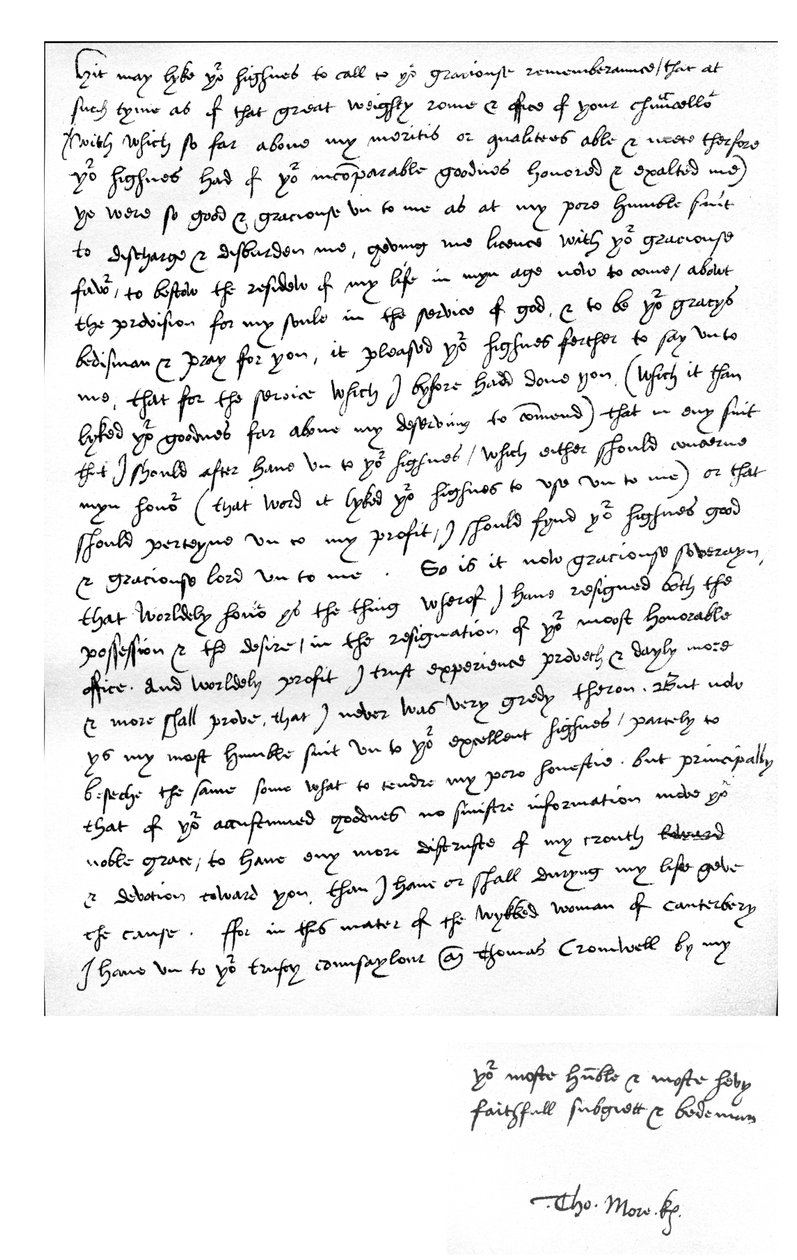 托马斯·莫尔 (Thomas More) 给亨利八世国王的信，写在他位于切尔西 (Chelsea) 的家中，3 月 5 日 作者 不明