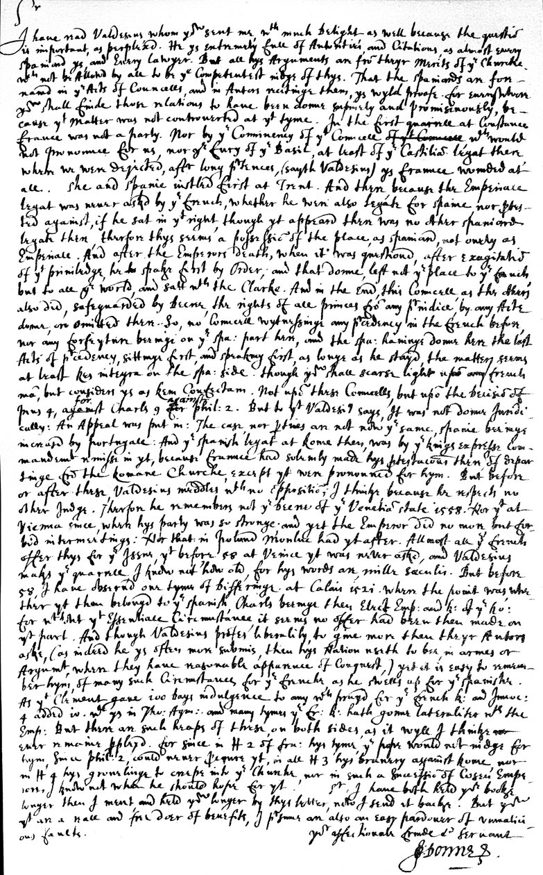 约翰-多恩写给罗伯特-科顿爵士的信，将Jacobus Valdesius（Diego de Valdes）关于西班牙优先于其他国家的论文《De Dignitate regum regnorumque Hispaniae》的副本连同批评意见一并退回。 作者 不明
