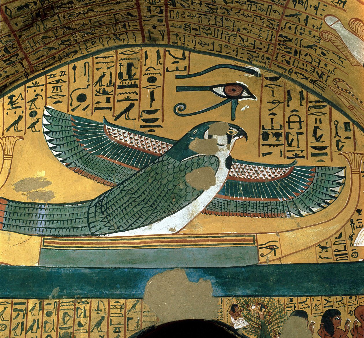 卢克索（卢克索，卢克索）底比斯：Deir el Medineh, Necropole des artisans.墓穴中的荷鲁斯神 第十八王朝。 作者 未知艺术家