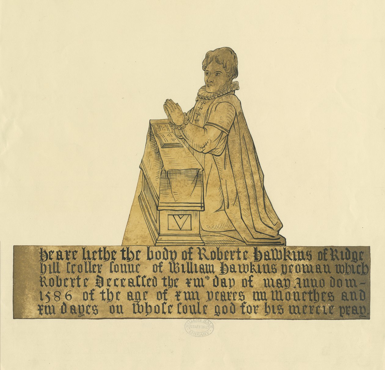 马德利教堂（Madeley Church）-罗伯特·霍金斯纪念碑（Robert Hawkins）：水彩和水墨画，未完成[？19分] 作者 不明