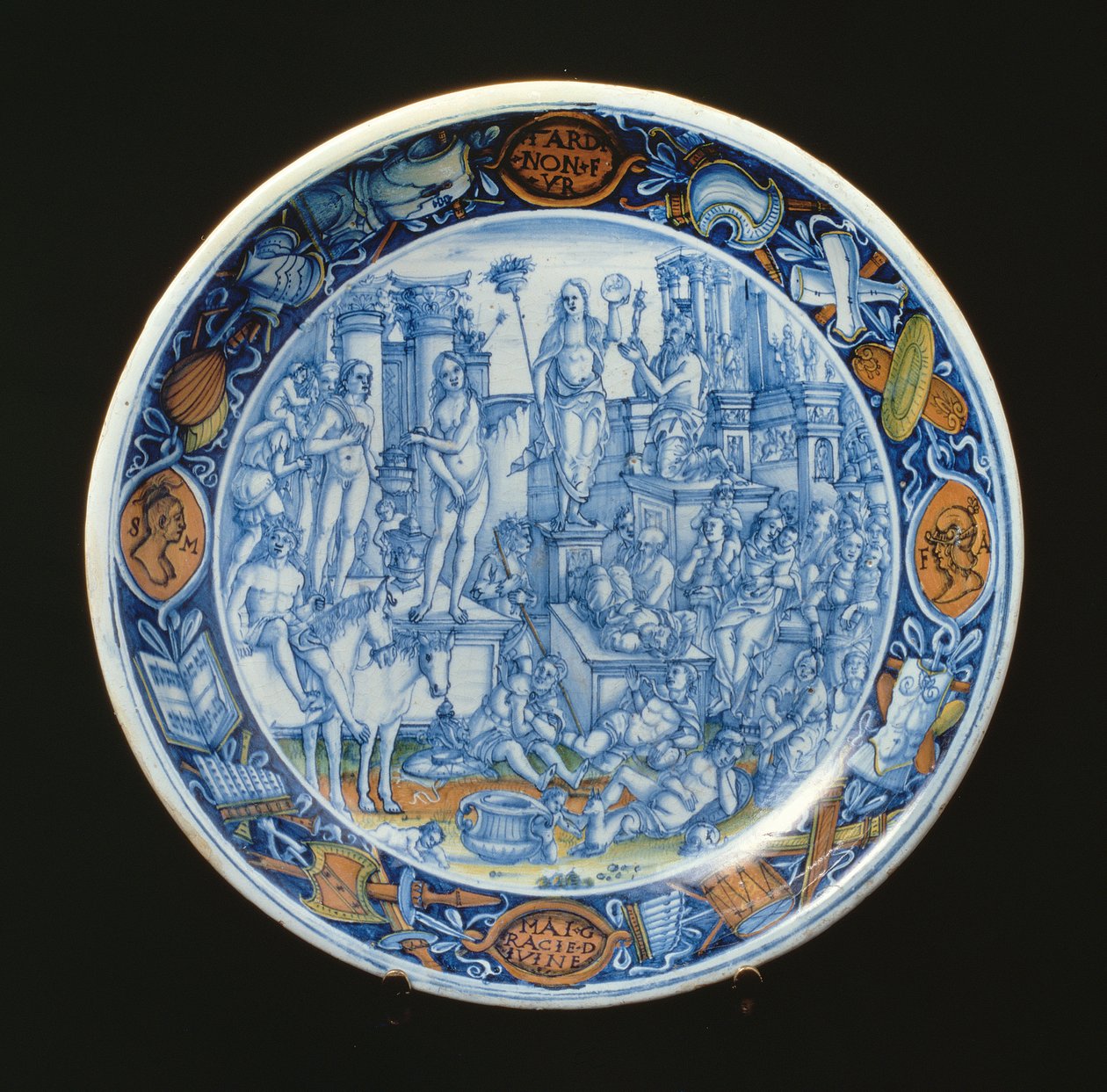 饰有戴安娜寓言的 Maiolica 盘子，月亮女神，意大利（陶瓷） 作者 不明