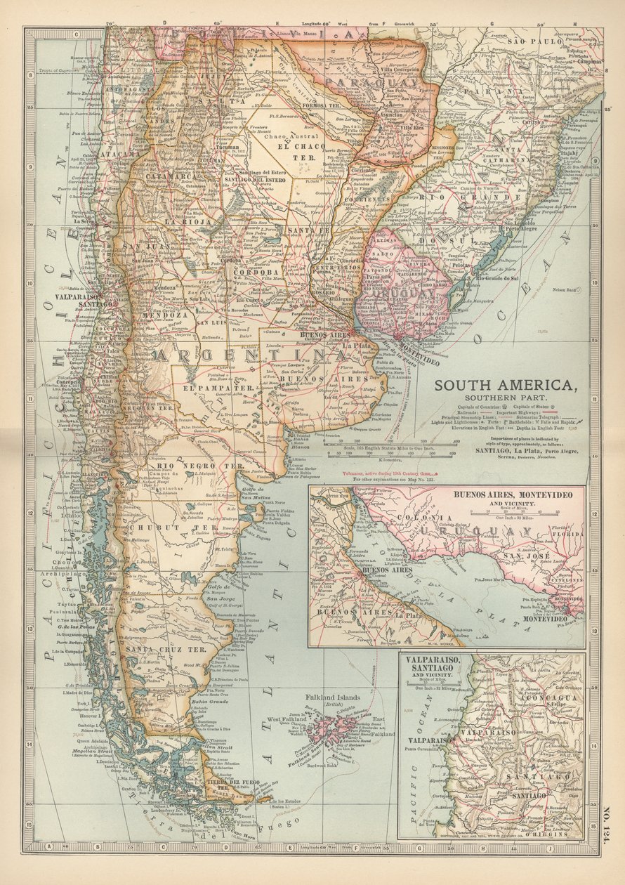 南美洲南部地图，约 1900 年（雕刻） 作者 未知艺术家