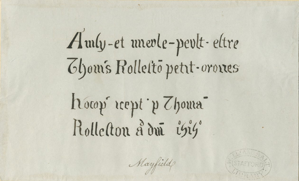 梅菲尔德教堂（Mayfield Church）-托马斯·罗尔顿（Thomas Rolleston）题词：钢笔画，nd [？18th cent] 作者 不明