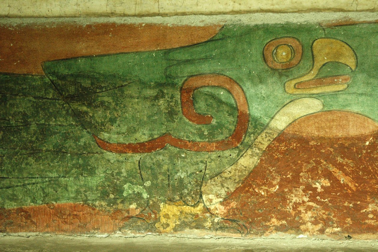 墨西哥，墨西哥城，特奥蒂瓦坎（公元1世纪），美洲豹庙，鹦鹉壁画 作者 不明