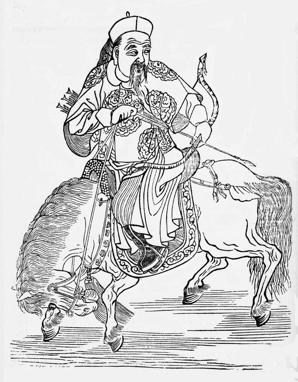 马背上的蒙古弓箭手（雕刻）。 作者 不明