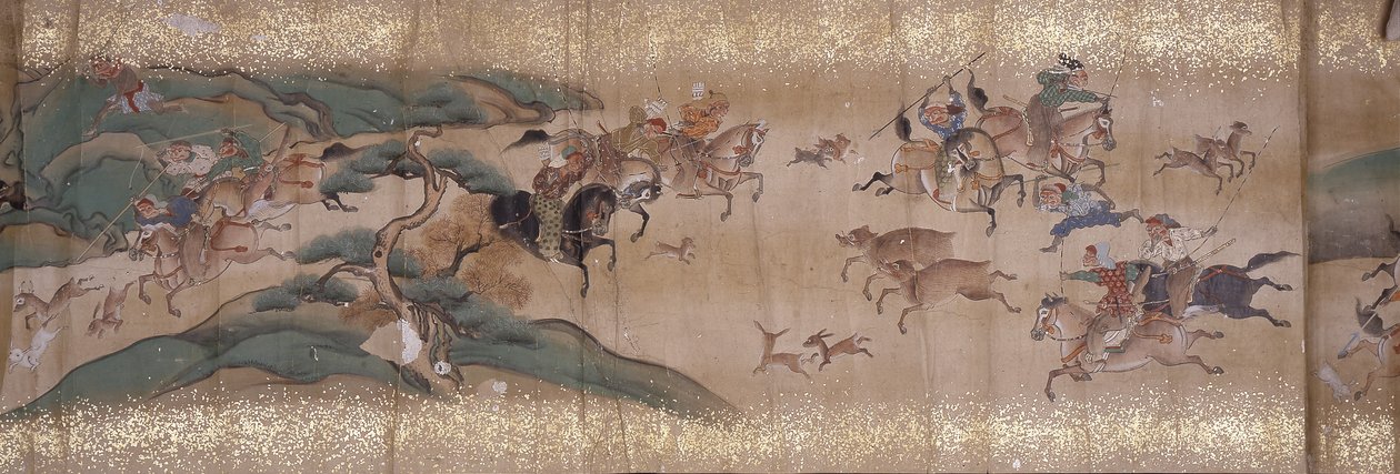 狩猎猴子（墨水、颜色、纸张） 作者 未知艺术家