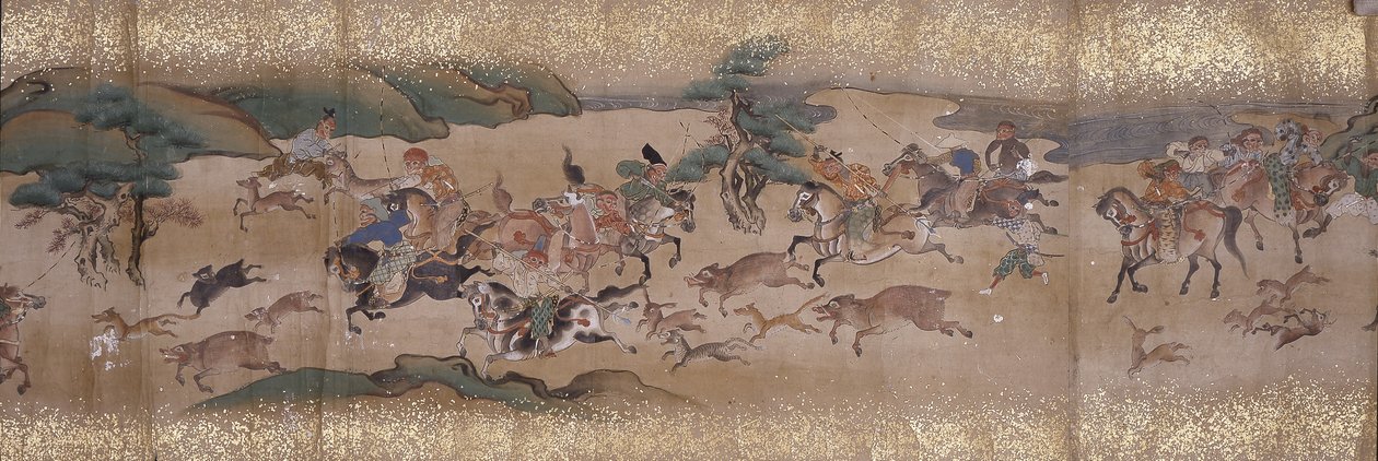 猴子狩猎（水墨、色彩、纸张） 作者 未知艺术家