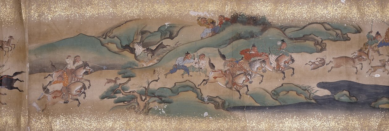 狩猎猴子（墨水、颜色、纸张） 作者 未知艺术家
