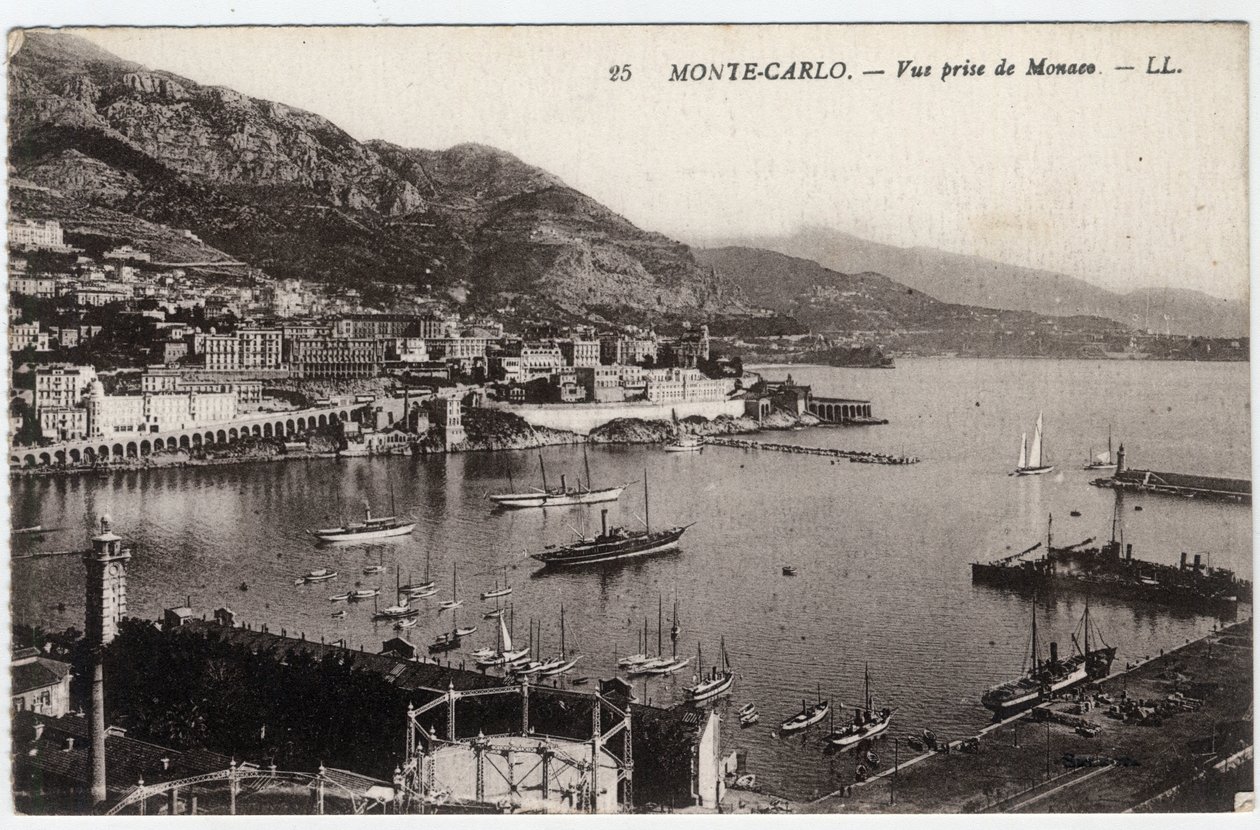 蒙特卡洛（Monte-Carlo）。从摩纳哥拍摄的城市景观 - 明信片 19-20世纪末 作者 未知艺术家