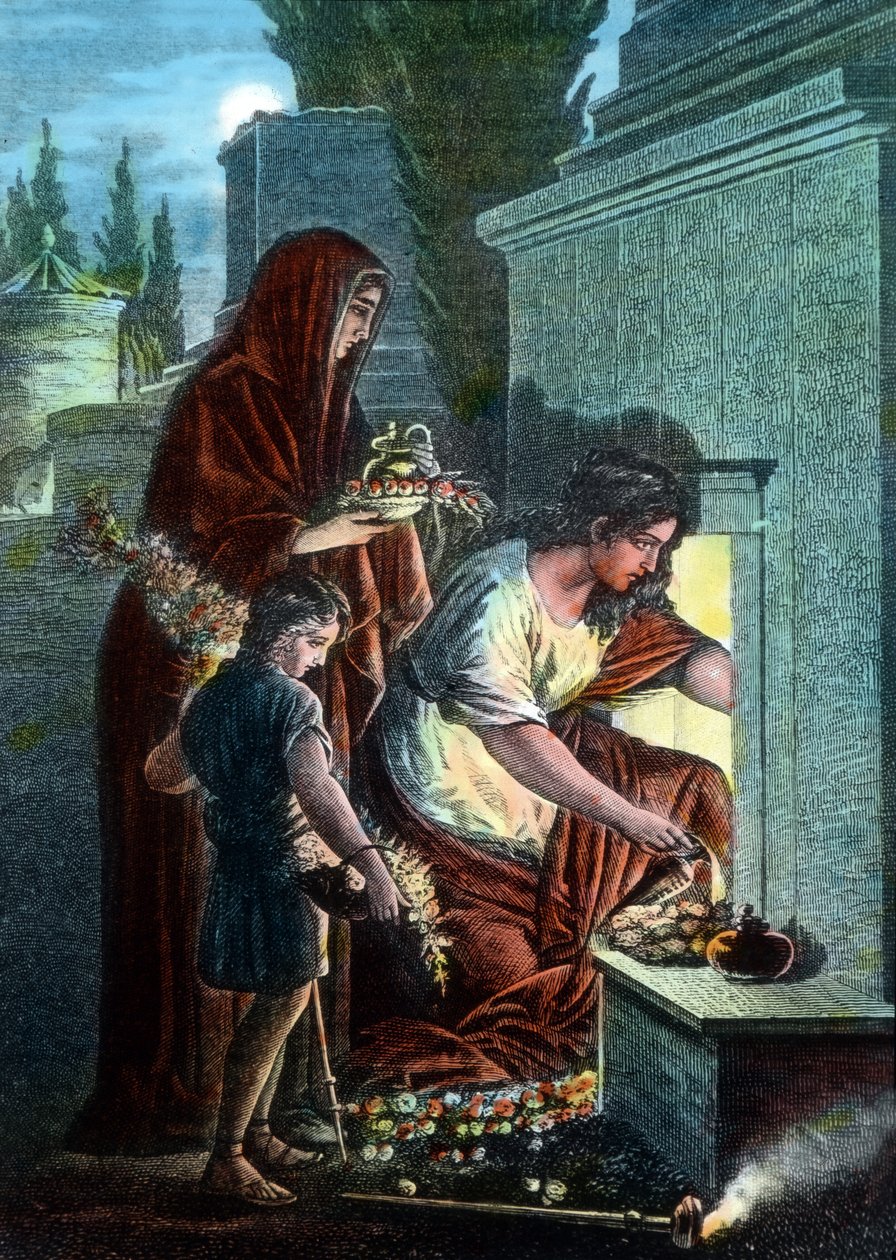 Mourners making sacrifices at the tomb of their beloved dead at the catacomb area at Rome, Italy   1467184   zh       chinese Successfully Translated  Original: Add MS 41623 A herbal, Belluno (ink & colour on vellum) Translat: Add MS 41623 