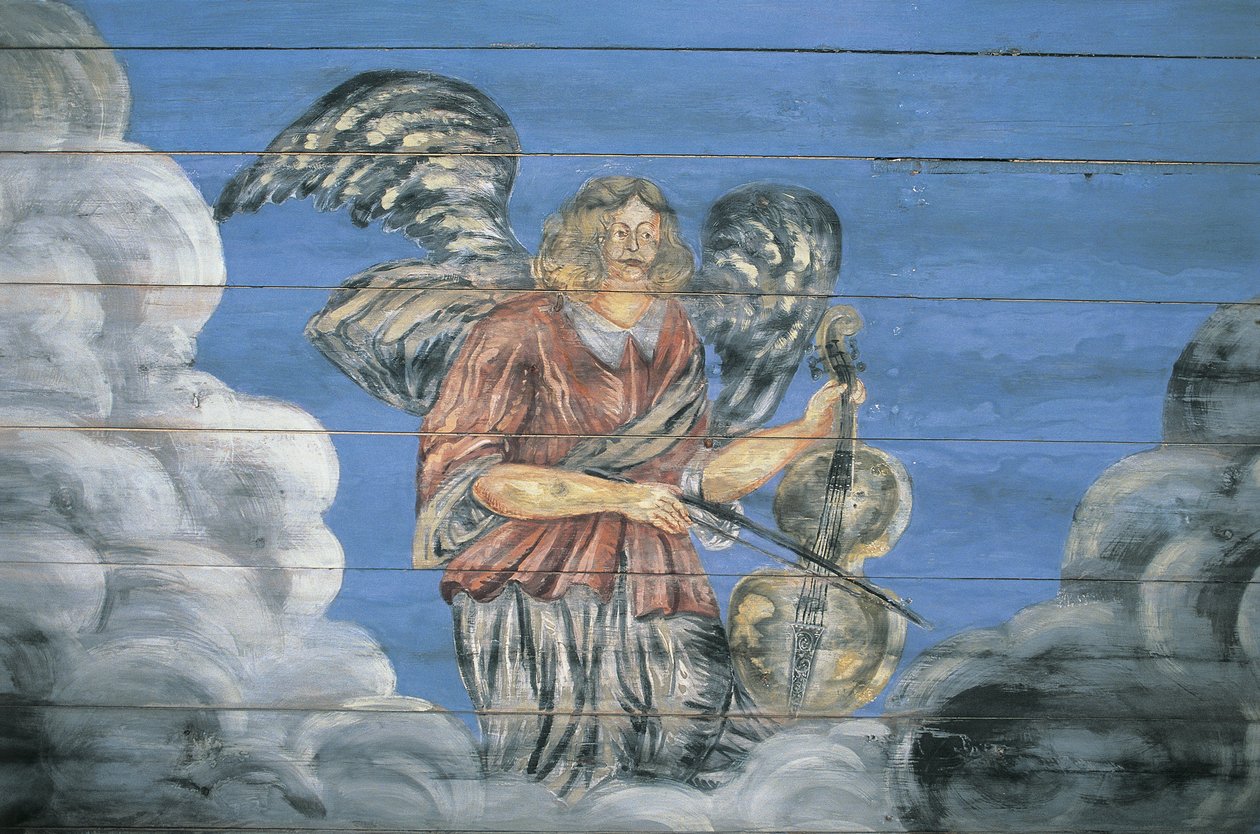 画在木墙上的壁画，民族学露天博物馆，里加，拉脱维亚 作者 未知艺术家