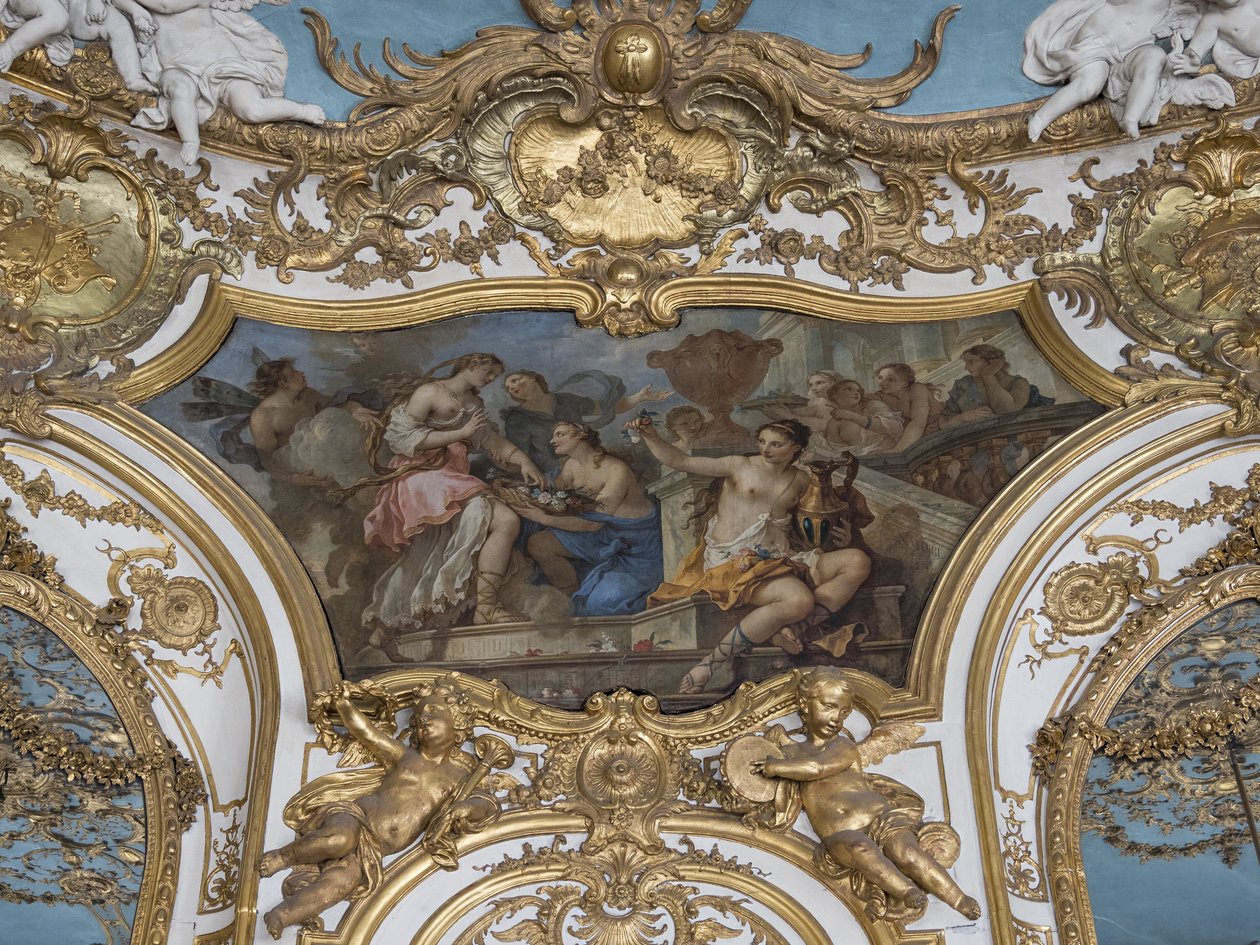女神在爱之宫的门槛上献花。 Charles Joseph Natoire (1700-1777) 的绘画 作者 不明