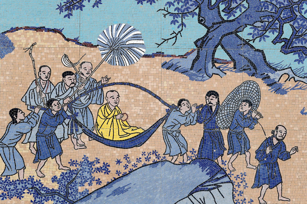 2019年，越南归仁，王女佛塔，墙面壁画，佛教僧侣(照片) 作者 不明