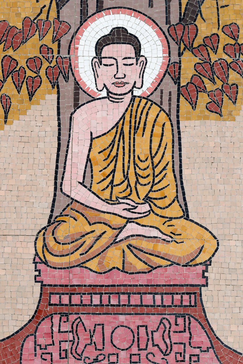 王女佛塔，壁画，佛陀的生活，释迦牟尼佛在菩提树下坐禅的姿势，越南归仁，2019年（照片）。 作者 不明
