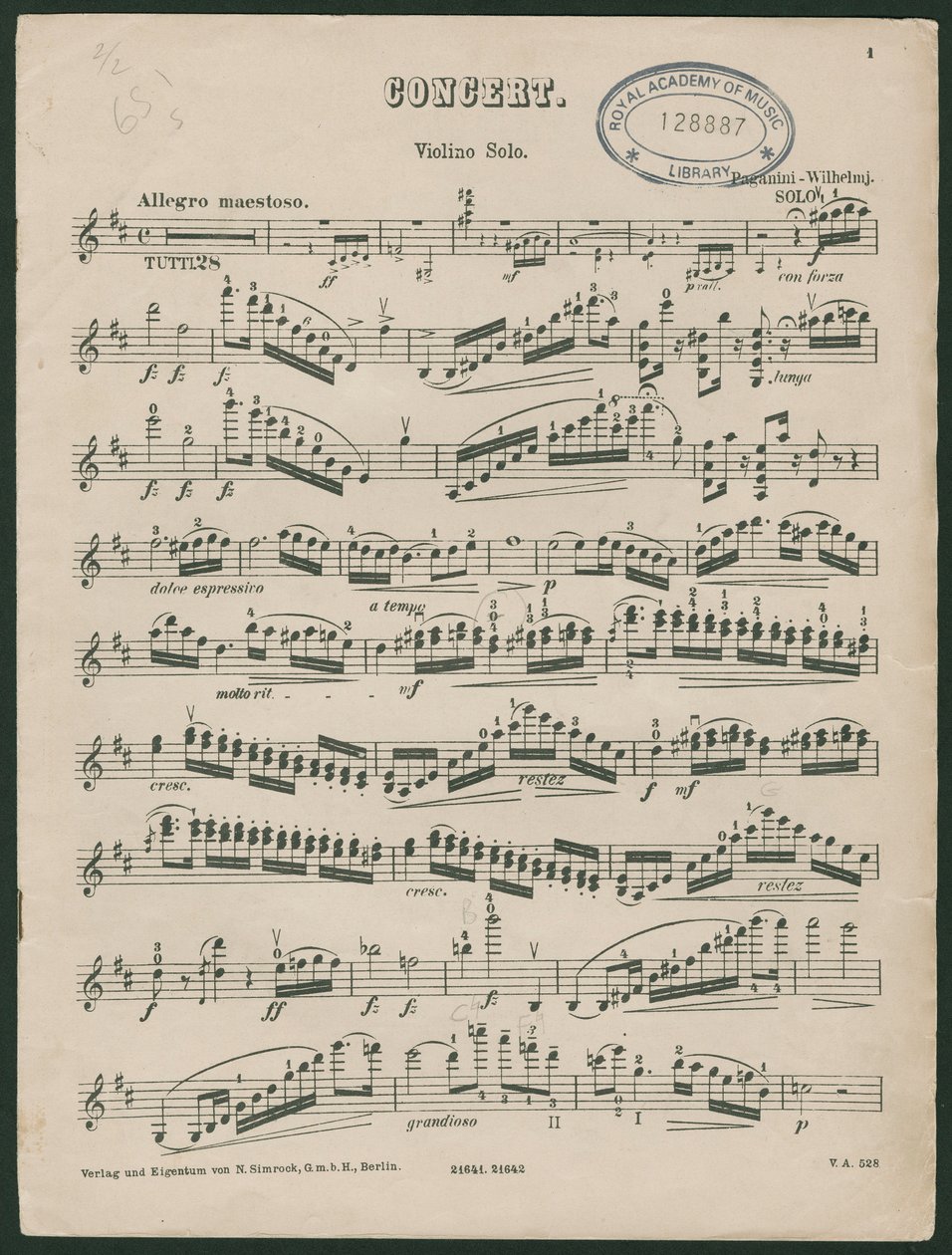 帕格尼尼第一小提琴协奏曲，作品 6 作者 未知艺术家
