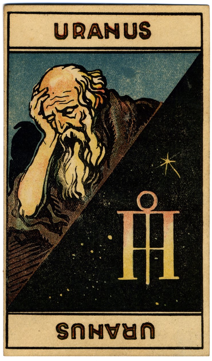 超自然现象占星术。天王星（行星）。占星牌选自：《占星塔罗牌》，法国 Georges Muchery 著 作者 未知艺术家