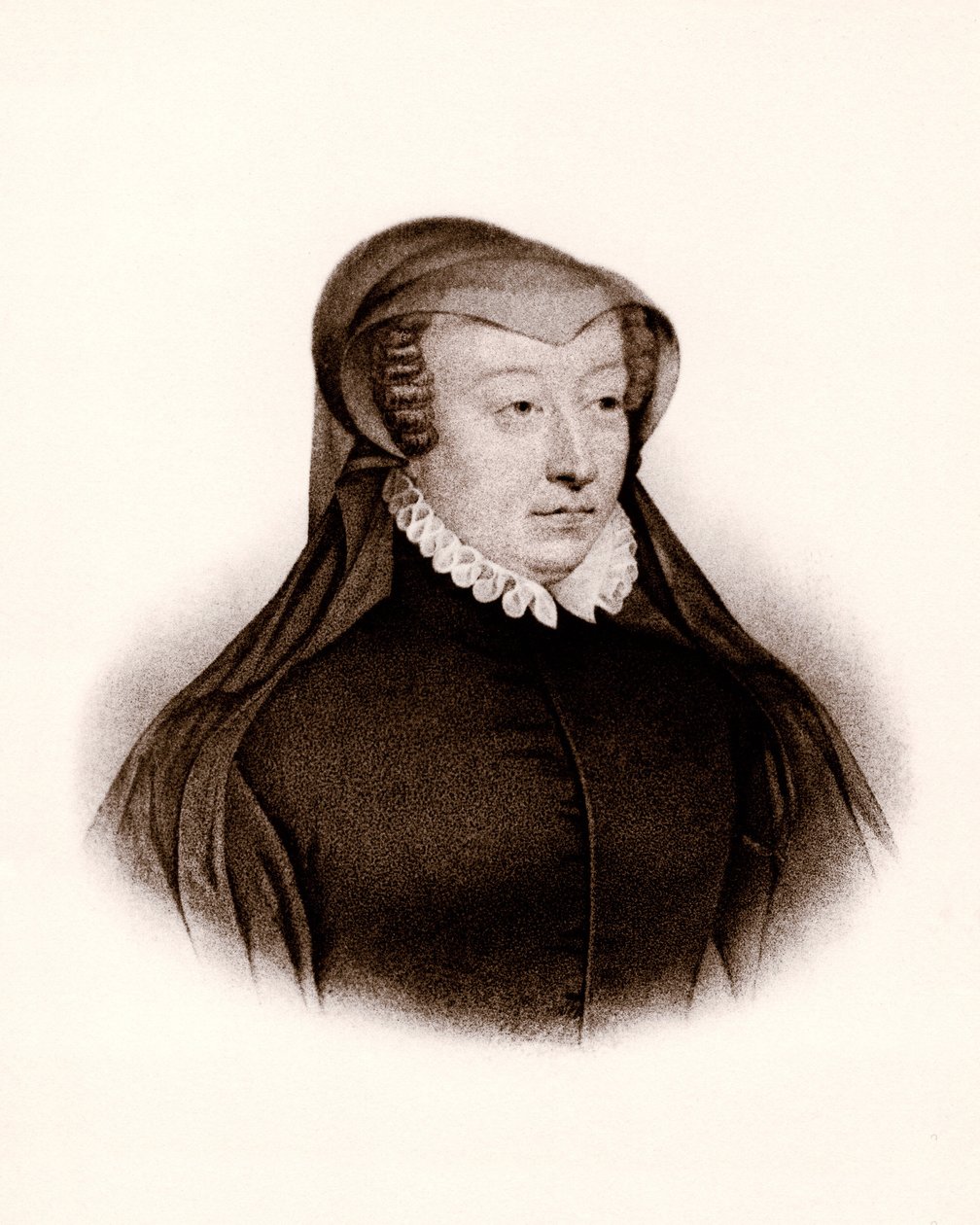 凯瑟琳-德-美第奇（Caterina de Medici）（1519-1589 年）肖像。法国王后，19 世纪版画 作者 未知艺术家
