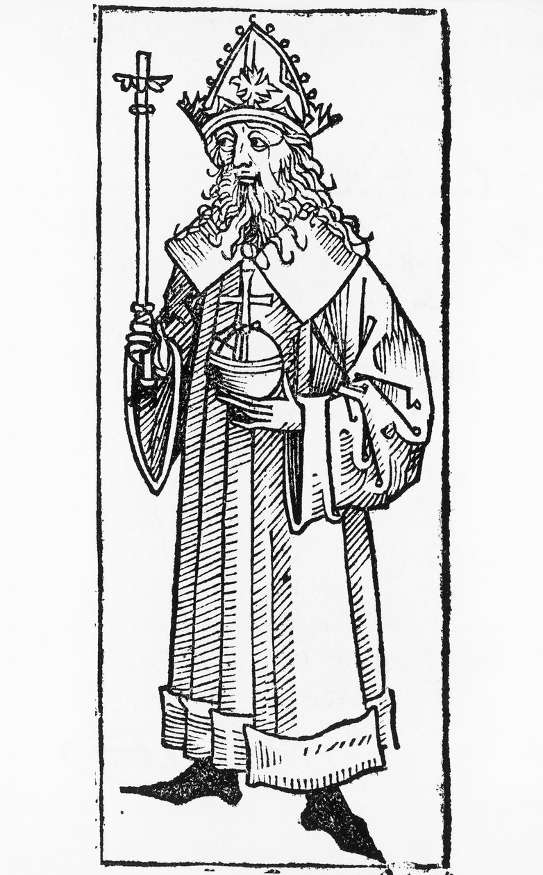 卢森堡的查尔斯四世（1316-1378）肖像，1346年至1378年的德国国王和波希米亚国王（作为查尔斯），以及1355年至1378年的神圣罗马帝国皇帝，木刻画 作者 未知艺术家