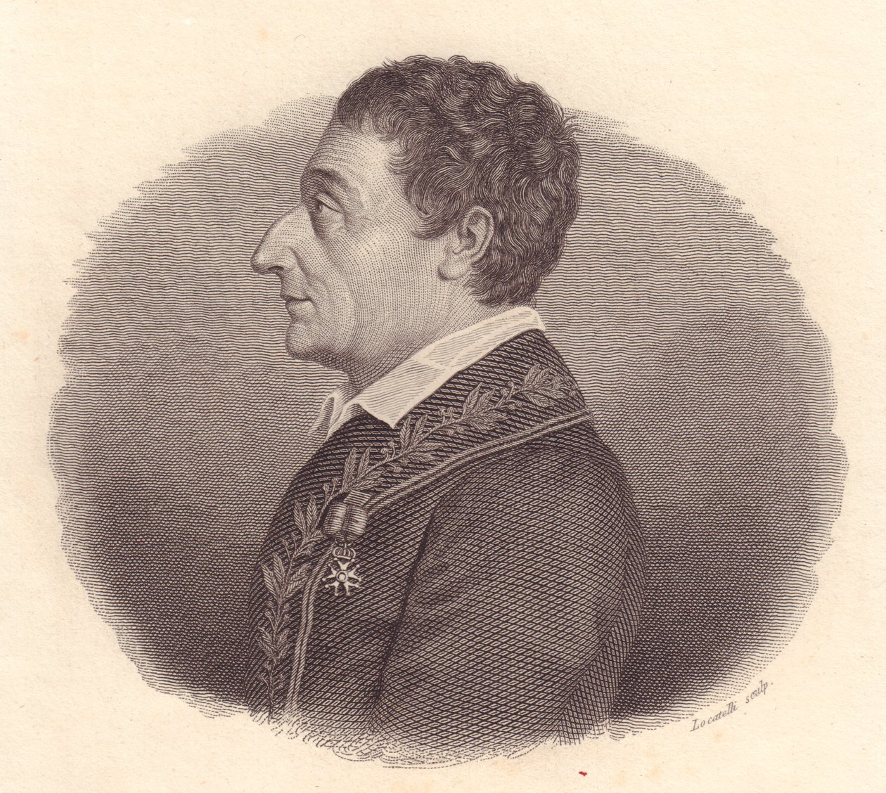 意大利数学家和天文学家Joseph-Louis Lagrange或Giuseppe Lodovico Lagrangia（1736-1813）的肖像，Locatelli的铜版画，来自奖章 作者 未知艺术家