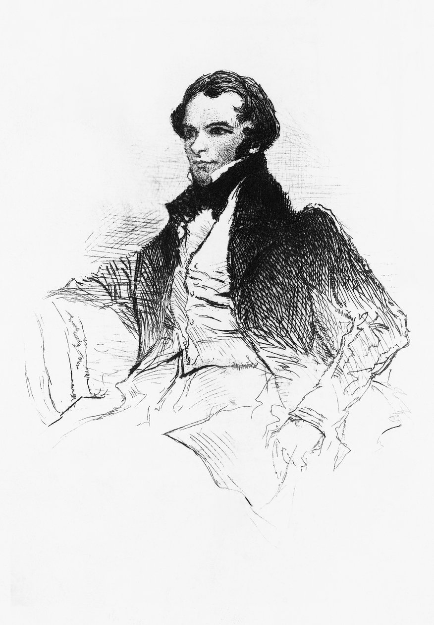 Prosper Merimee（1803-1870）的肖像，法国作家、剧作家、历史学家和考古学家，雕刻自Prosper Merimee，Ses portraits, ses dessins, sa bibliotheque，Maurice Tourneux，由Charavay freres出版。 作者 未知艺术家