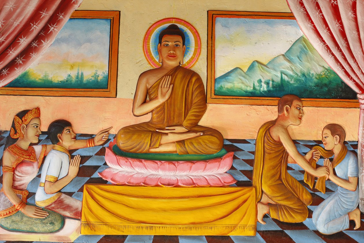 Preah Prom Rath Monastery佛祖的生活佛祖和他的儿子Rahula，柬埔寨暹粒市。 作者 不明