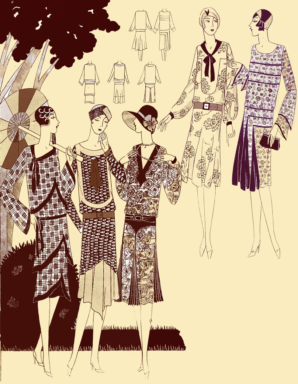 1928 年春季印花时尚连衣裙 作者 未知艺术家