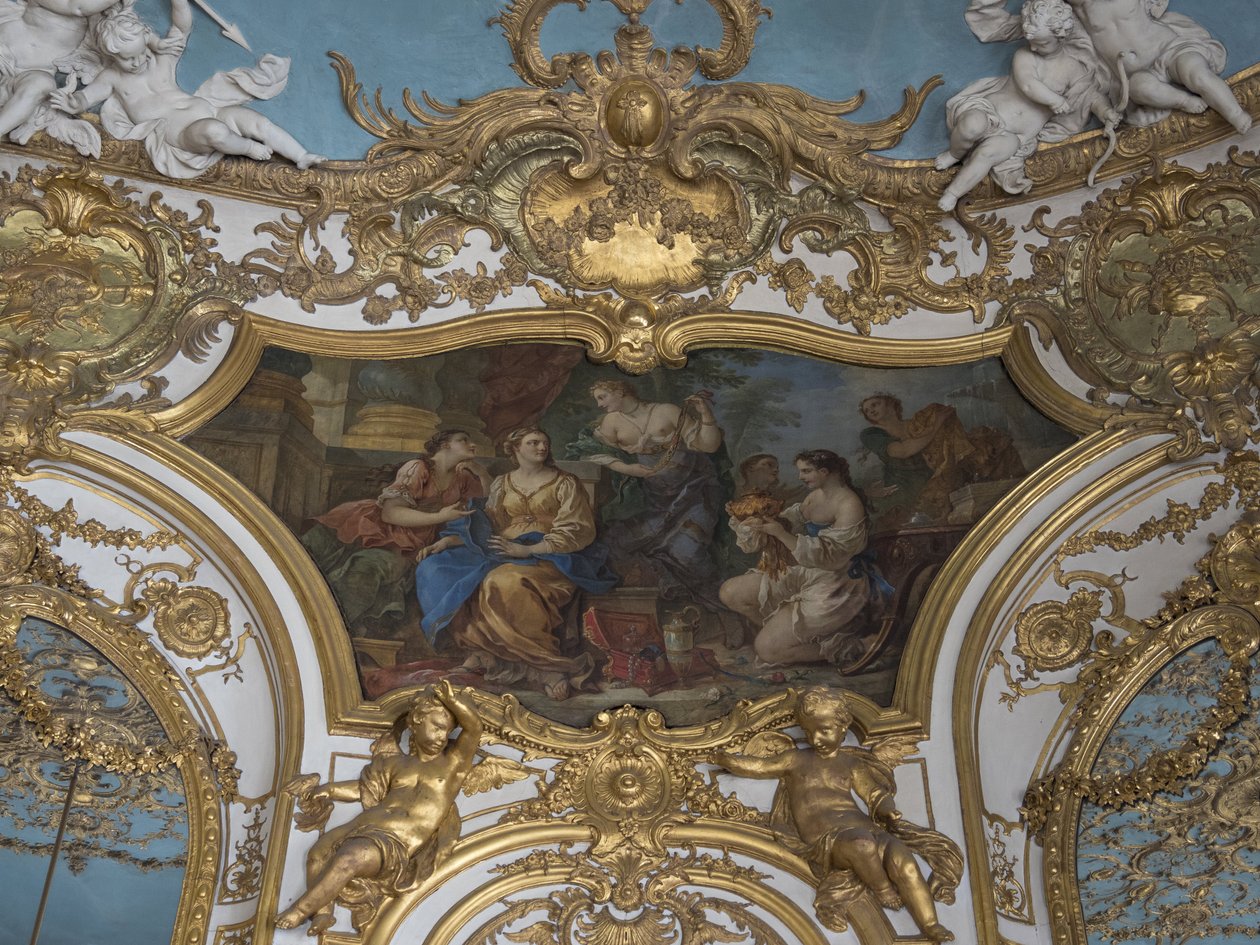Psyche 向他的姐妹们展示他的 tresor。 Charles Joseph Natoire (1700-1777) 的绘画 作者 不明
