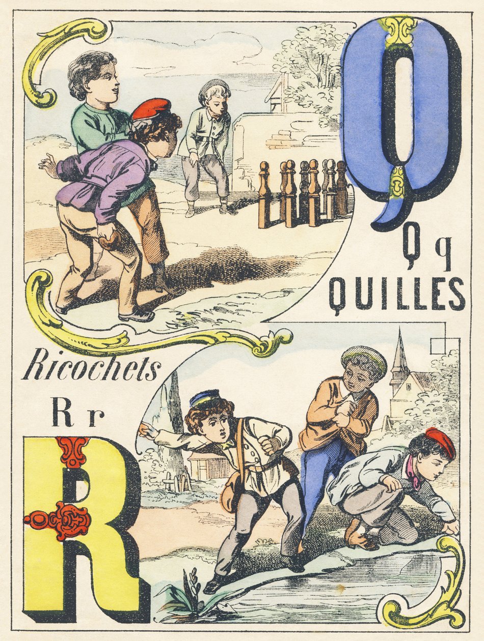 Q R : quilles, ricochets - Games Alphabet, c.1890 (illustration) 作者 不明
