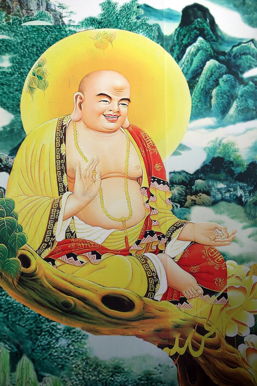 泉州的佛教塔。微笑的佛像画。岘港。越南 作者 不明