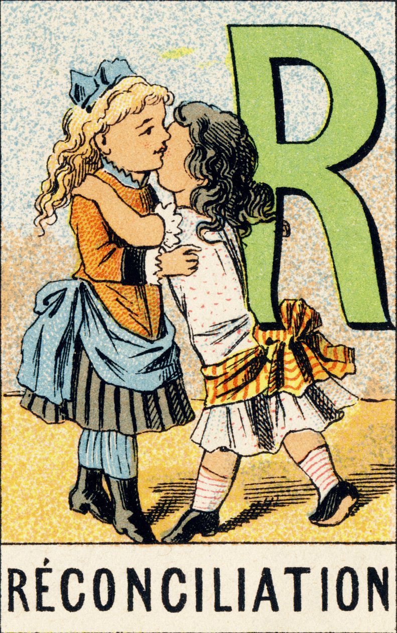 R：和解--取自ABCD des petites filles的雕版。Pellerin & Cie, imprimeur-editeur, Epinal , 约1890年。A系列。尺寸：19 x 13,5厘米。 作者 不明