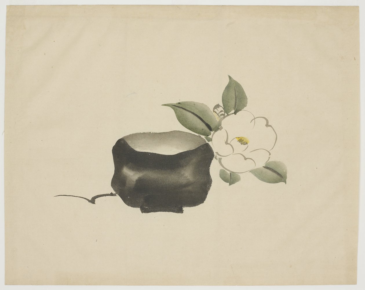 Raku茶碗和白色山茶花 作者 不明