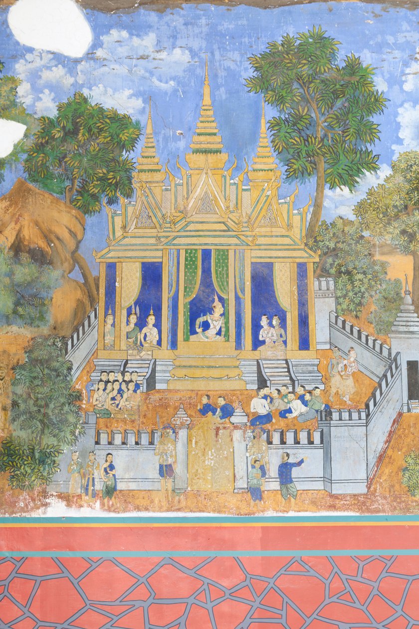 柬埔寨金边皇宫建筑群墙壁上的 Reamker 壁画（照片） 作者 未知艺术家